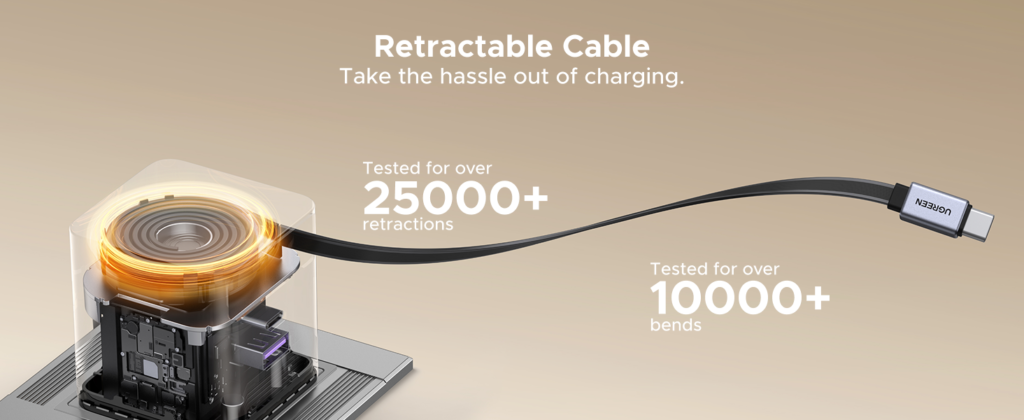 ugreen 65w nexode pro gan fast charger with retractable cable – x615 65826