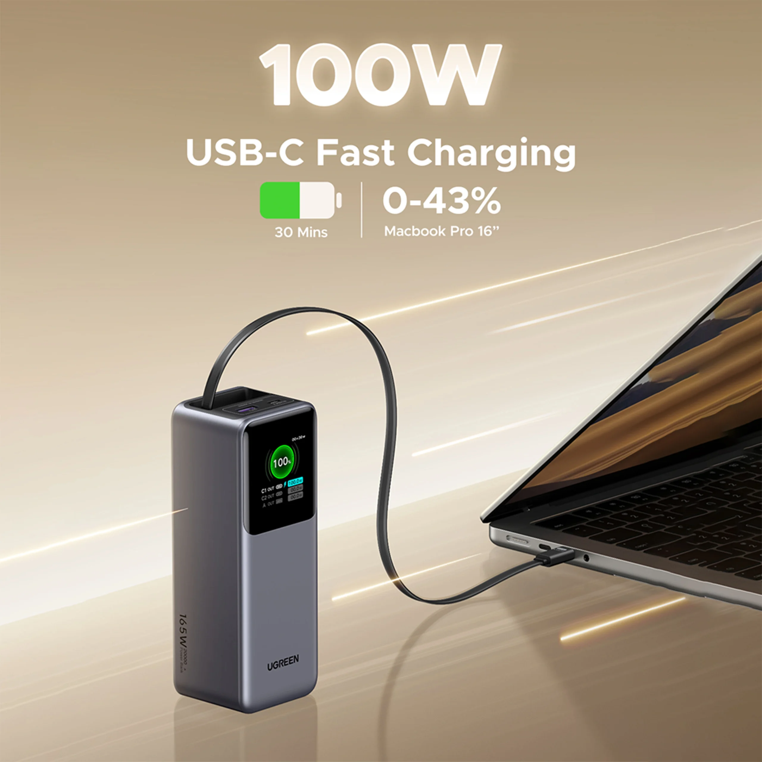 ugreen 20000mah 165w power bank with retractable cable – pb726 55987b ugreen 20000mah 165w power bank with retractable cable – pb726 55987b