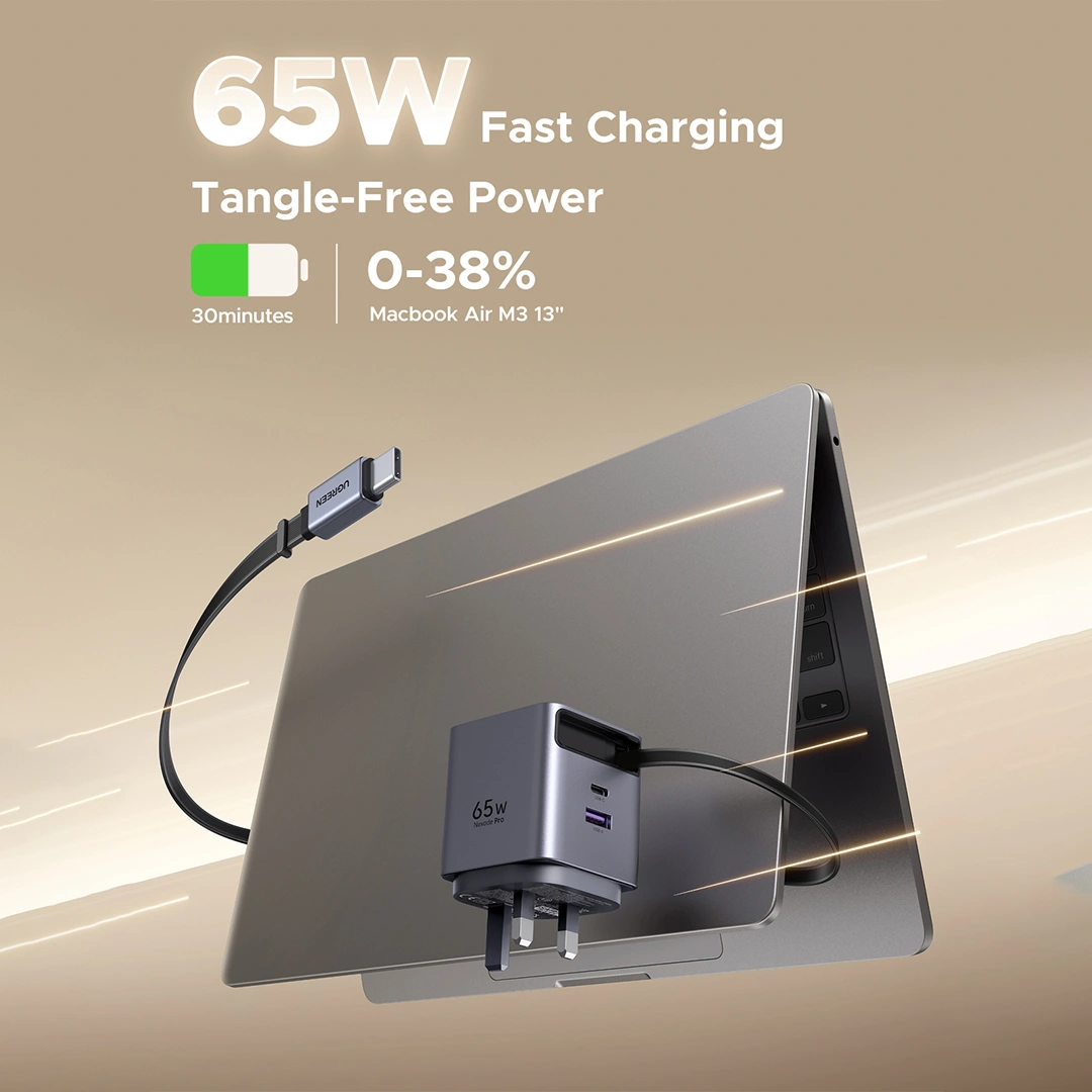 ugreen 65w nexode pro gan fast charger with retractable cable – x615 65826 ugreen 65w nexode pro gan fast charger with retractable cable – x615 65826