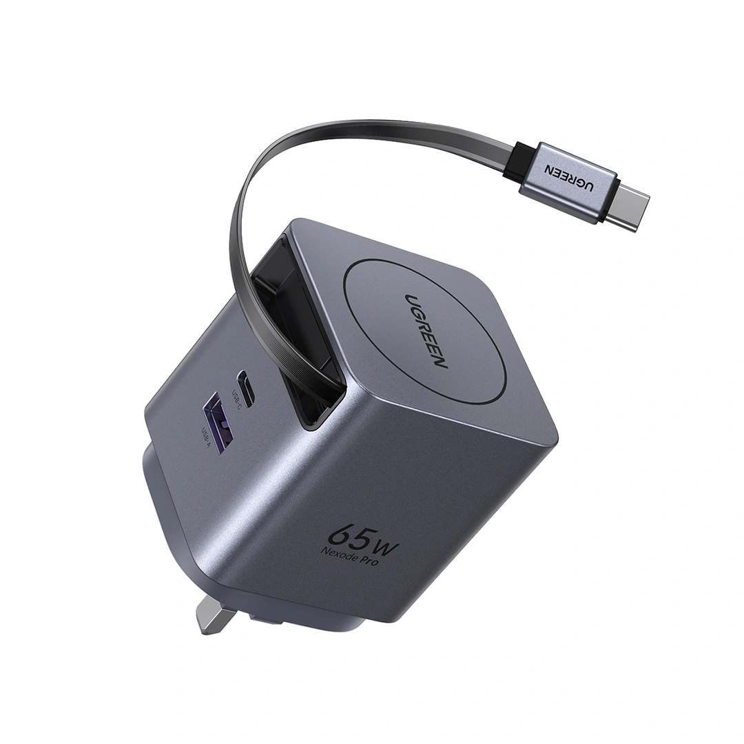 ugreen 65w nexode pro gan fast charger with retractable cable – x615 65826 ugreen 65w nexode pro gan fast charger with retractable cable – x615 65826