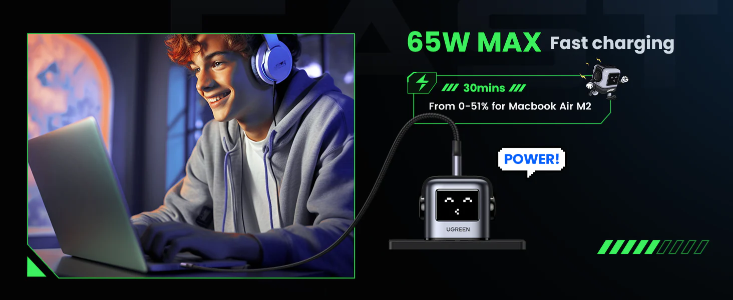 ugreen 65w uno rg gan fast charging adapter – cd361 – 25686 – 1 year warranty